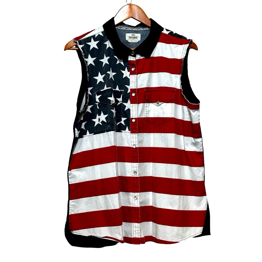 SHYANNE Life Red White Blue Patriotic Sleeveless Shirt 100% Cotton Men's SIZE L